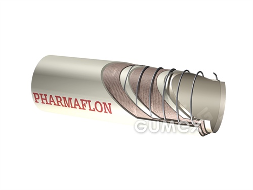 Potravinová hadica pre farmáciu PHARMAFLON, 13/25mm, FDA, 10bar/-0,9bar, MFA/EPDM, -50°C/+170°C, biela